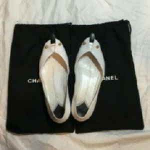 Chanel Black & White Tuxedo Flats w/ Gold CC Logo